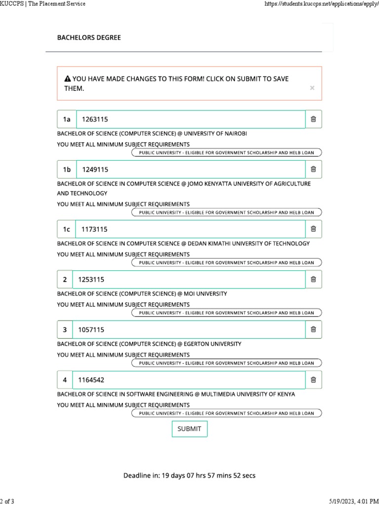 KUCCPS The Placement Service | PDF