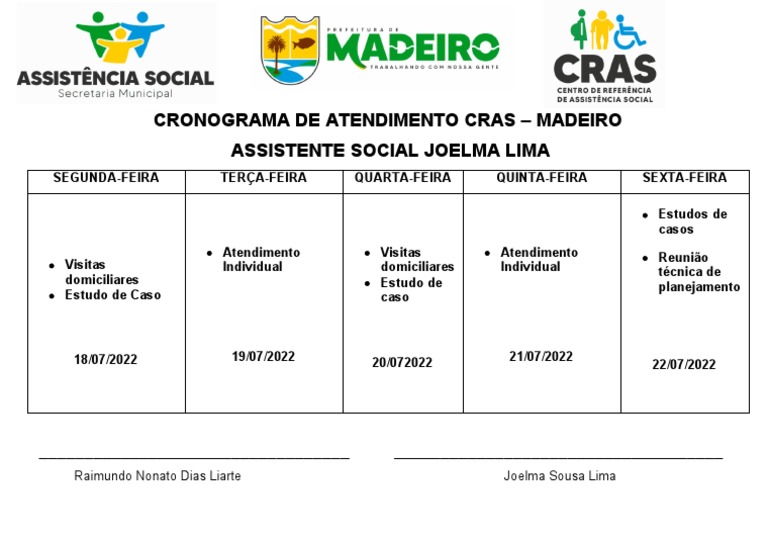 Cronograma de Atendimento CRAS Madeiro | PDF