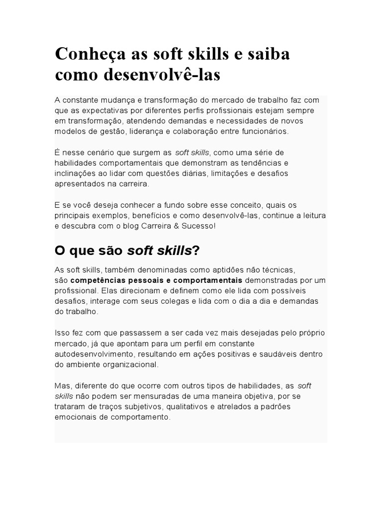 Desenvolvimento de Soft Skills no Trabalho | PDF | Empatia | Comportamento
