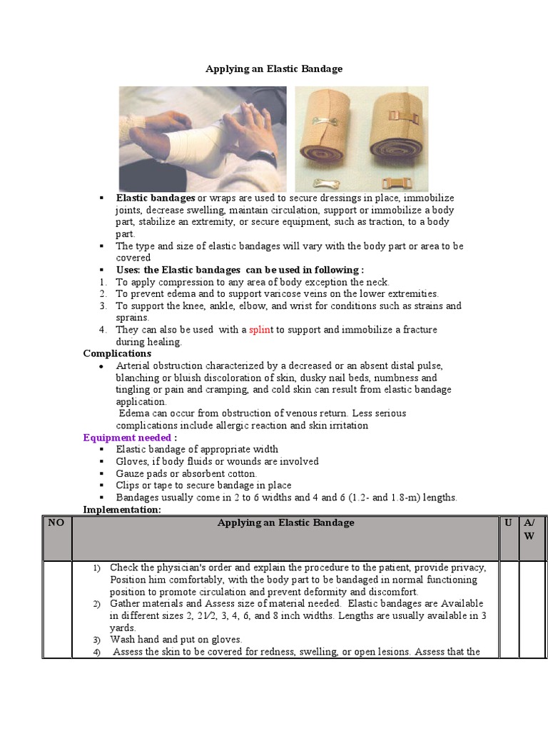 Applying An Elastic BandageCheklist PDF Edema Musculoskeletal System
