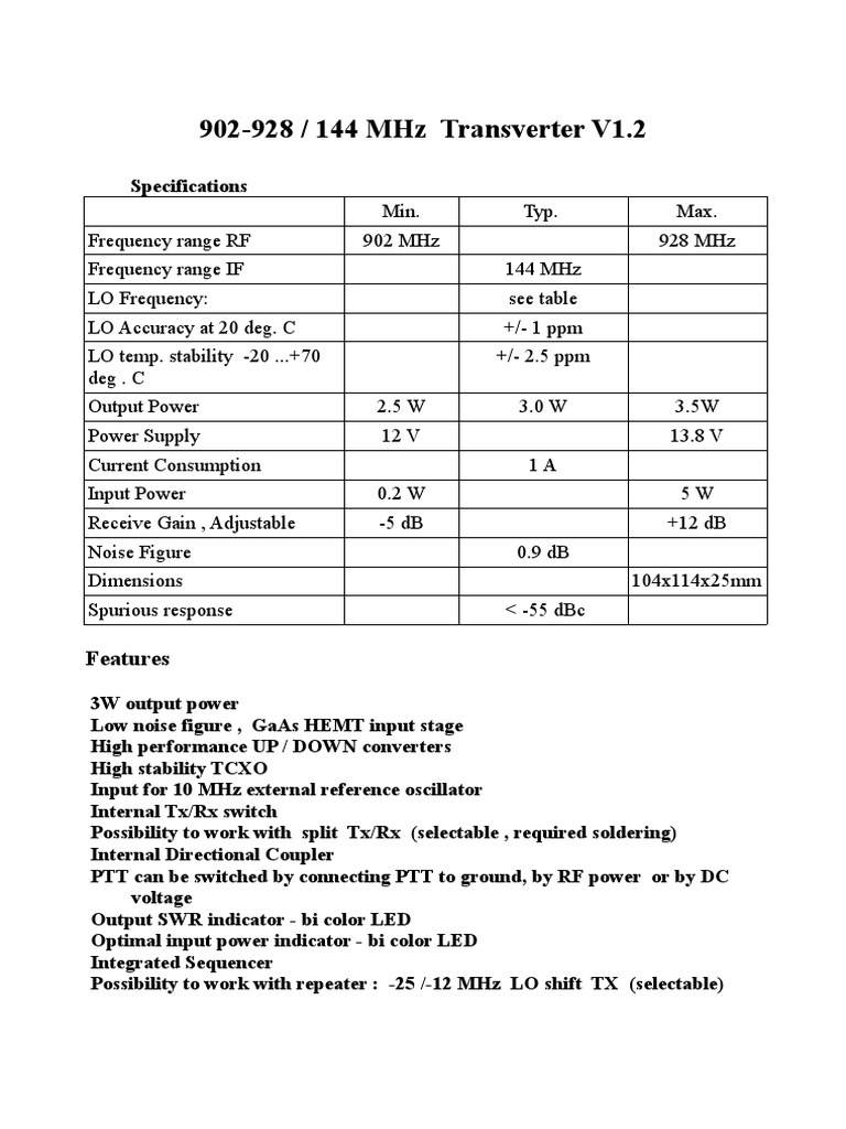 902-928 MHz Transverter Specs V1.2 | PDF | Power Supply | Electronic ...
