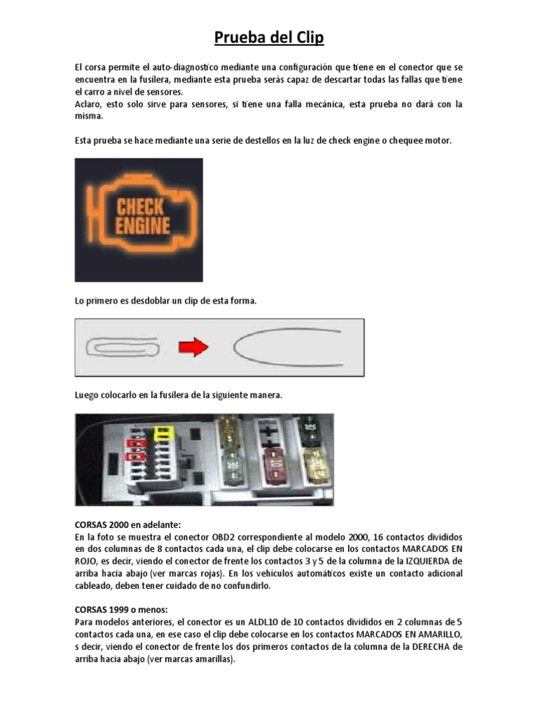 Prueba del Clip en Corsa: Diagnóstico OBD2 | PDF | Acelerador | Relé