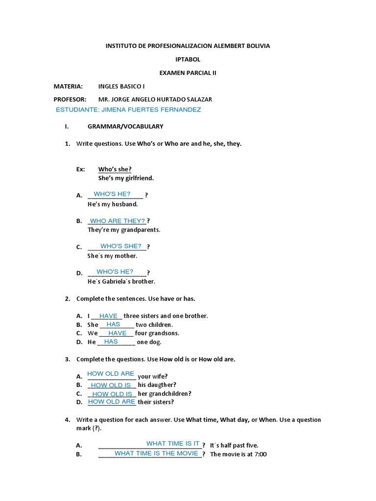 Examen de ingles 2do parcial | PDF