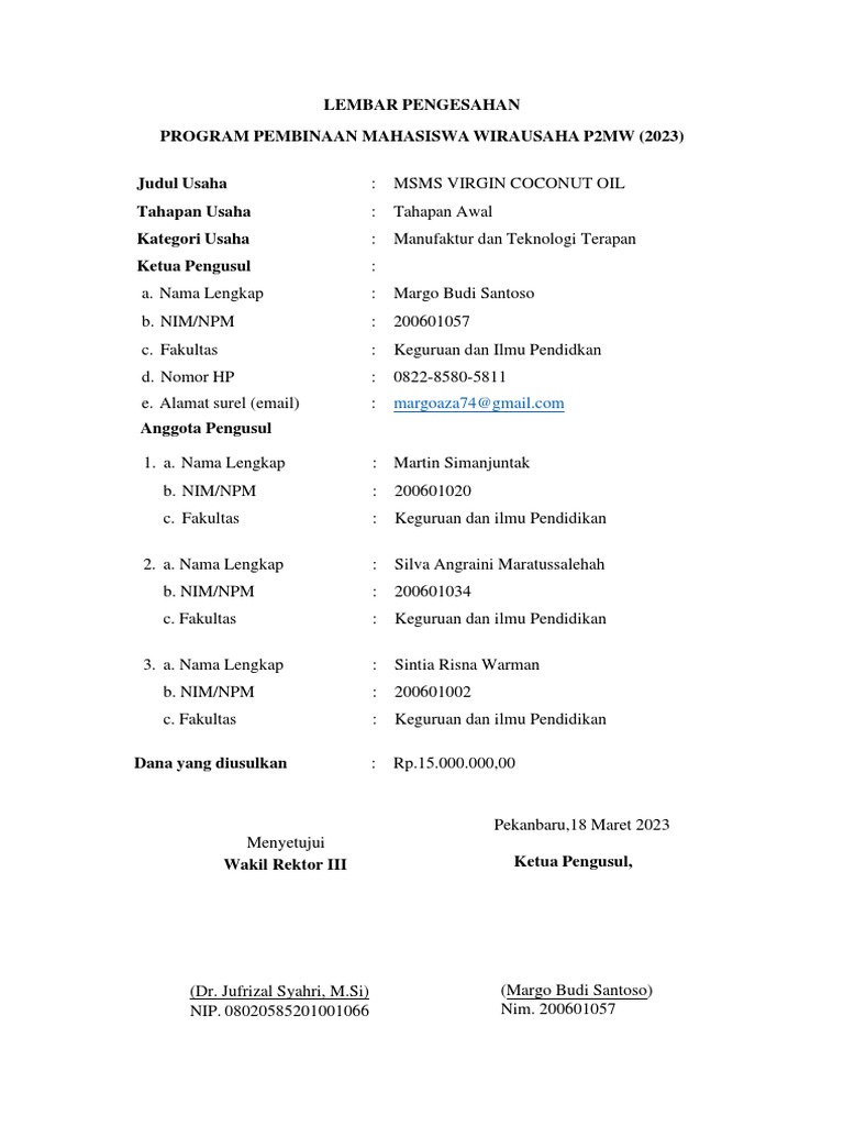 Lembar Pengesahan P2MW 2023 | PDF