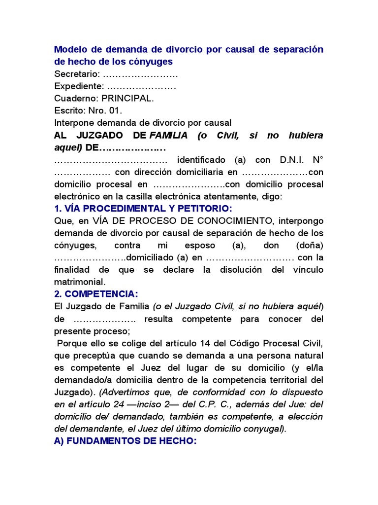 Modelo de Divorcio | PDF | Divorcio | Demanda judicial