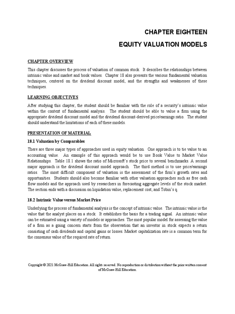 Bodie Investments 12e IM CH18 | PDF | Valuation (Finance) | Stock Valuation
