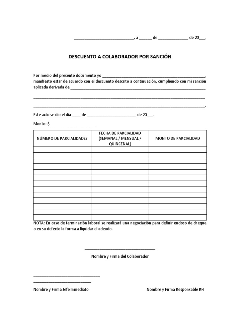 Formato Descuento a Colaborador por Sanción | PDF