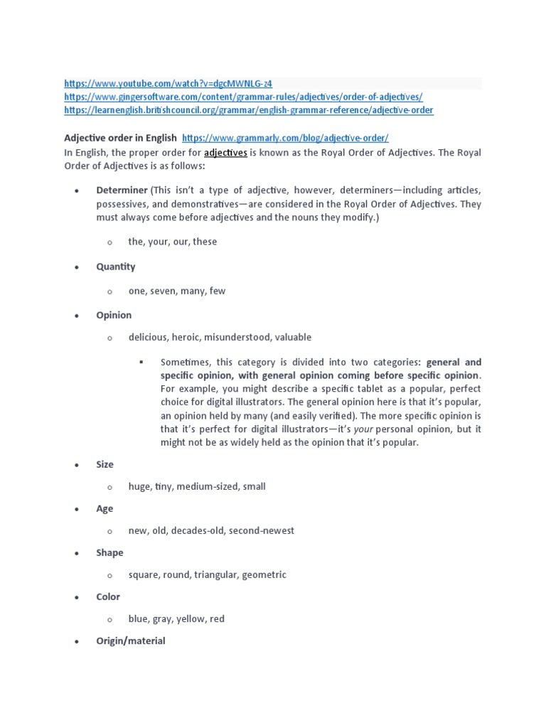 Adjective Order - in Theory and Practice | Download Free PDF ...