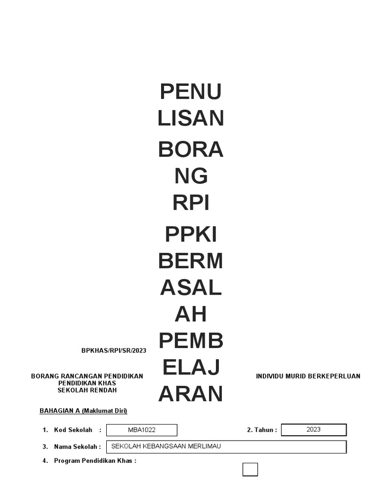 Borang RPI Pendidikan Khas 2023 | PDF