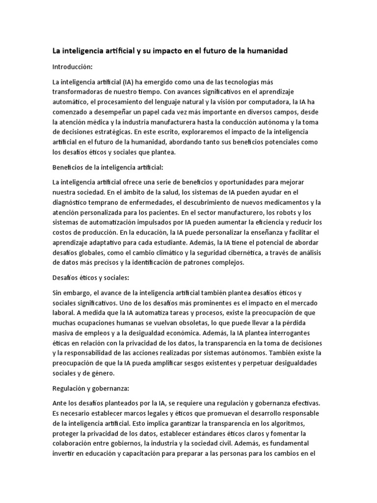 La Inteligencia Artificial y Su Impacto en El Futuro de La Humanidad ...