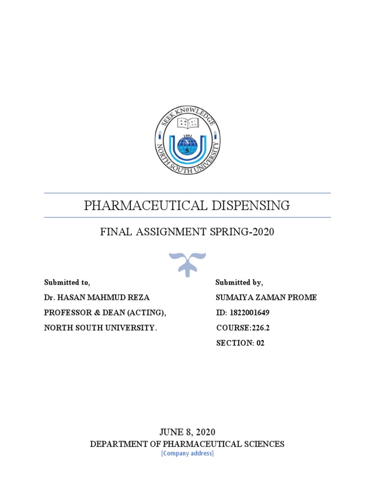 Dispensing Phr226.2 Sumaiyazamanprome 1822001649 PDF Chemistry