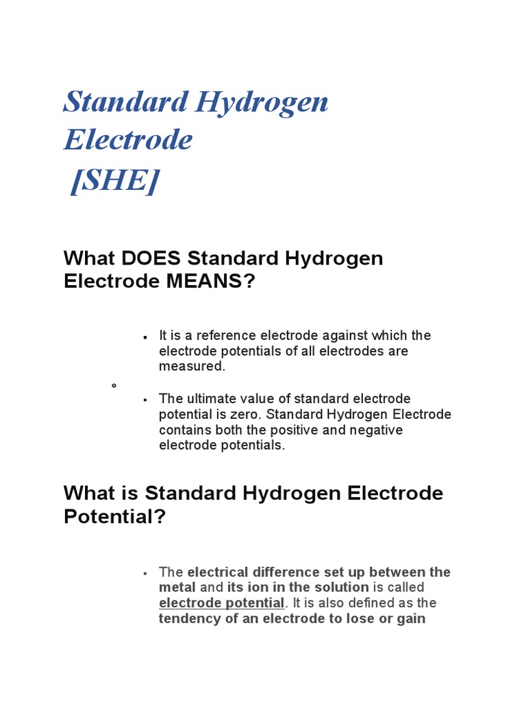Standard Hydrogen Electrode PDF Redox Anode