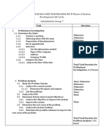 Work Breakdown Structure With Task Duration For 8 Phases of System Development Life Cycle