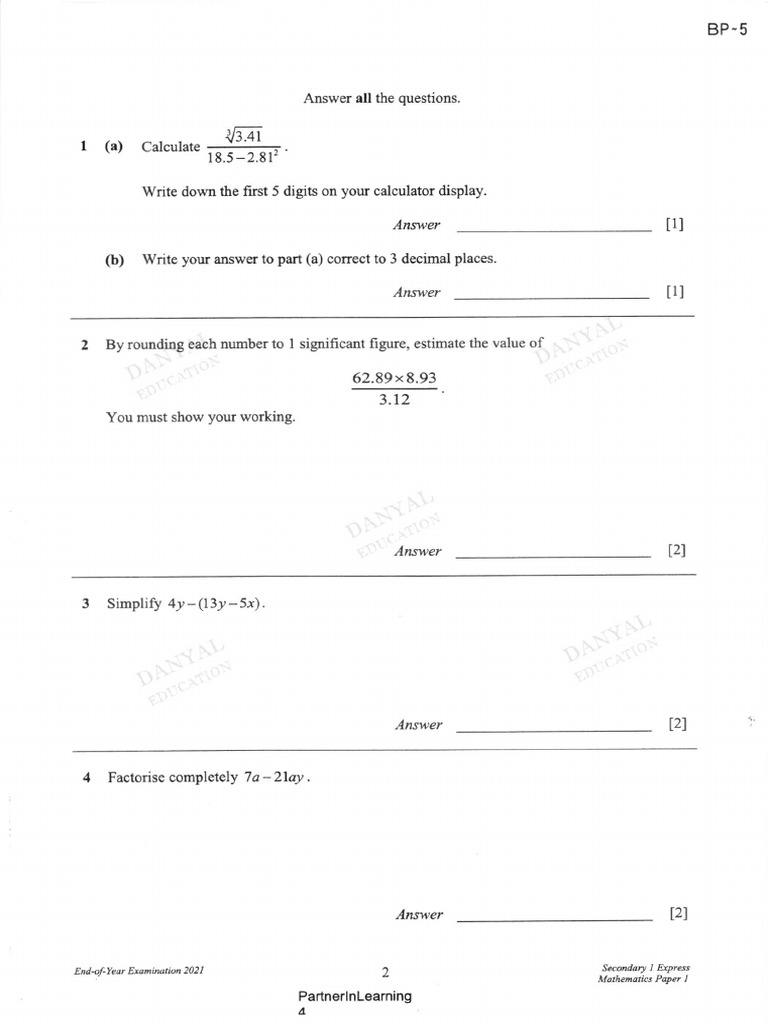 Secondary Math Exam Paper 2021 | PDF | Significant Figures | Mathematics