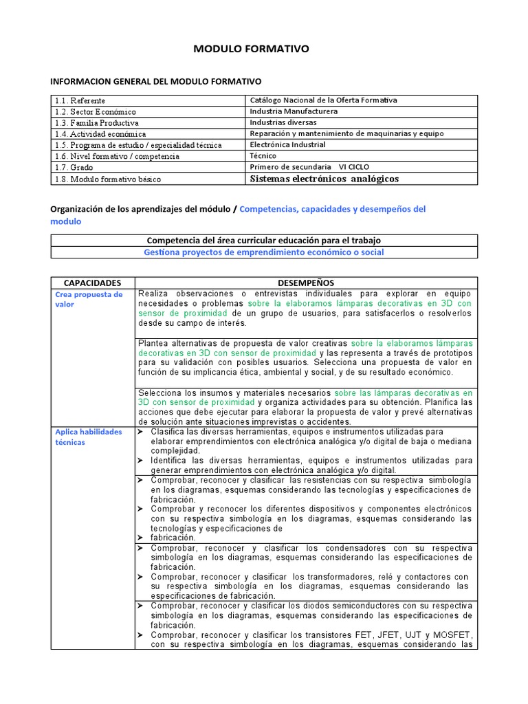Modulo Formativo de Primero Electronica | PDF | Electrónica ...