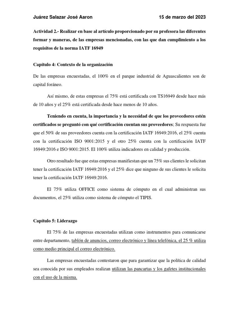Metodos de Cumplir Las IATF y Core Tools Juárez Aaron PDF