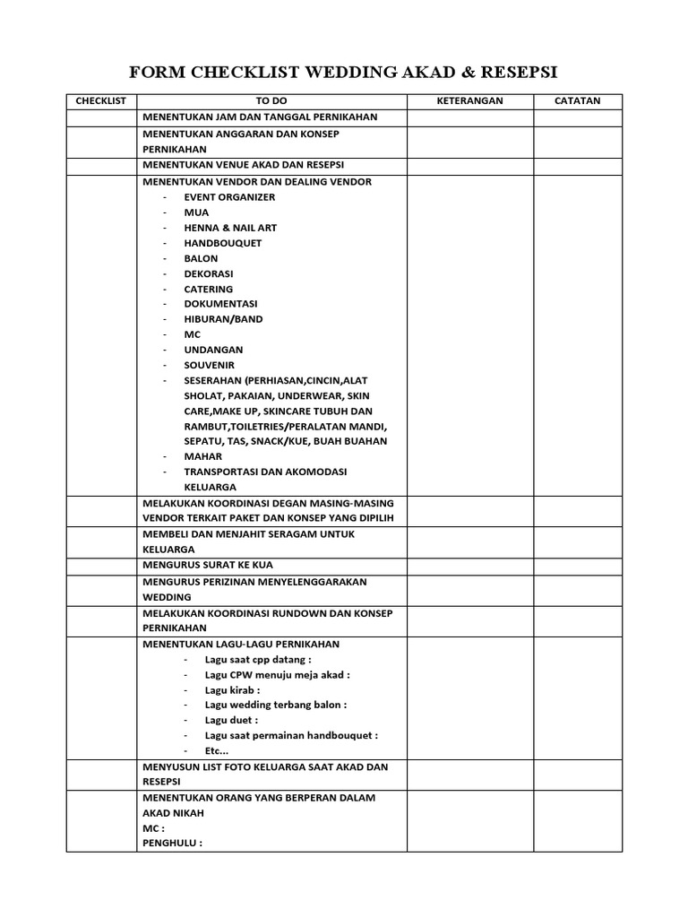 Checklist Persiapan Akad Nikah | PDF