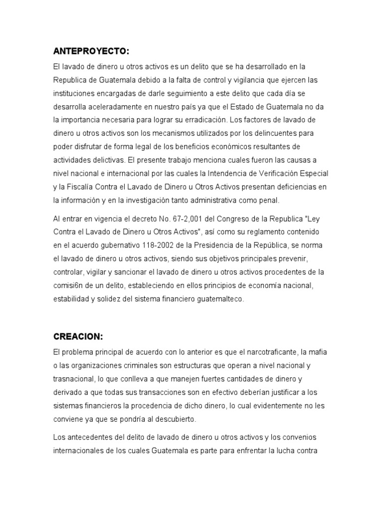 Lavado de Dinero en Guatemala: Desafíos y Leyes | PDF | Lavado de ...