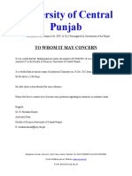 University of Central Punjab: To Whom It May Concern