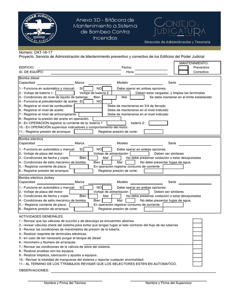 Ejemplo Checklist Bitácora Contraincendios | Descargar gratis PDF ...
