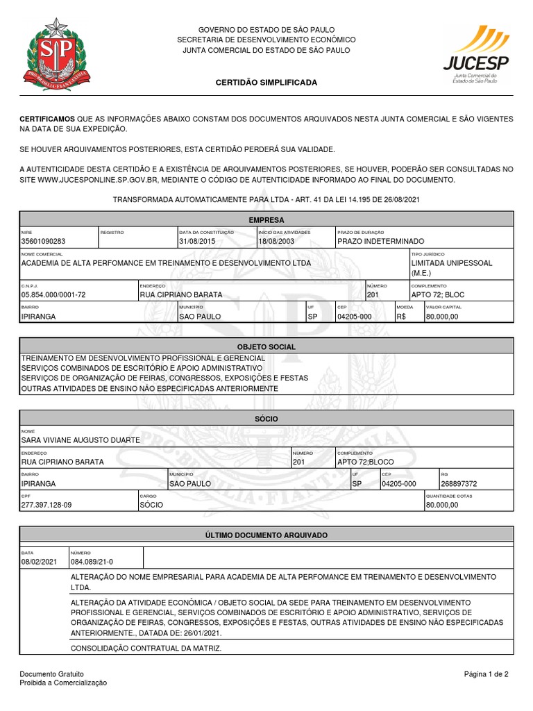 Certidao Simplificada Pdf