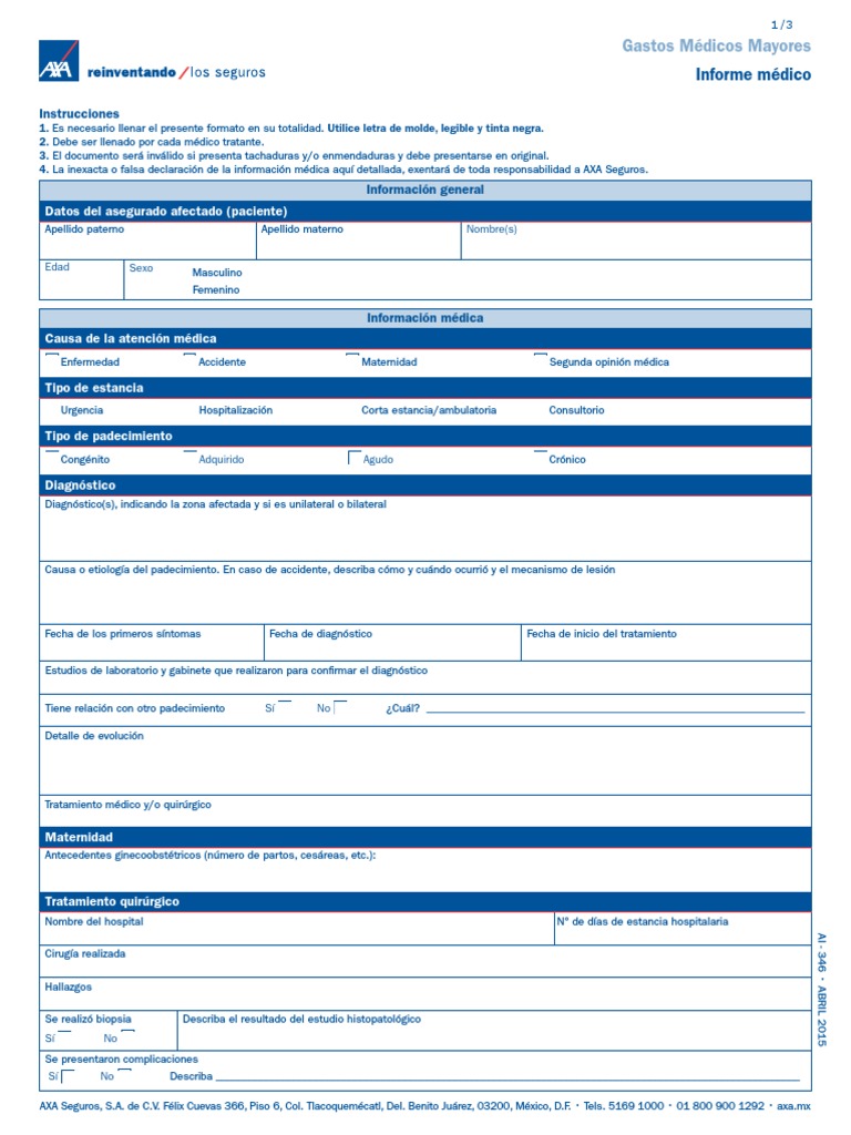 Informe Médico AXA 2024 | PDF | Hospital | Cuidado de la salud