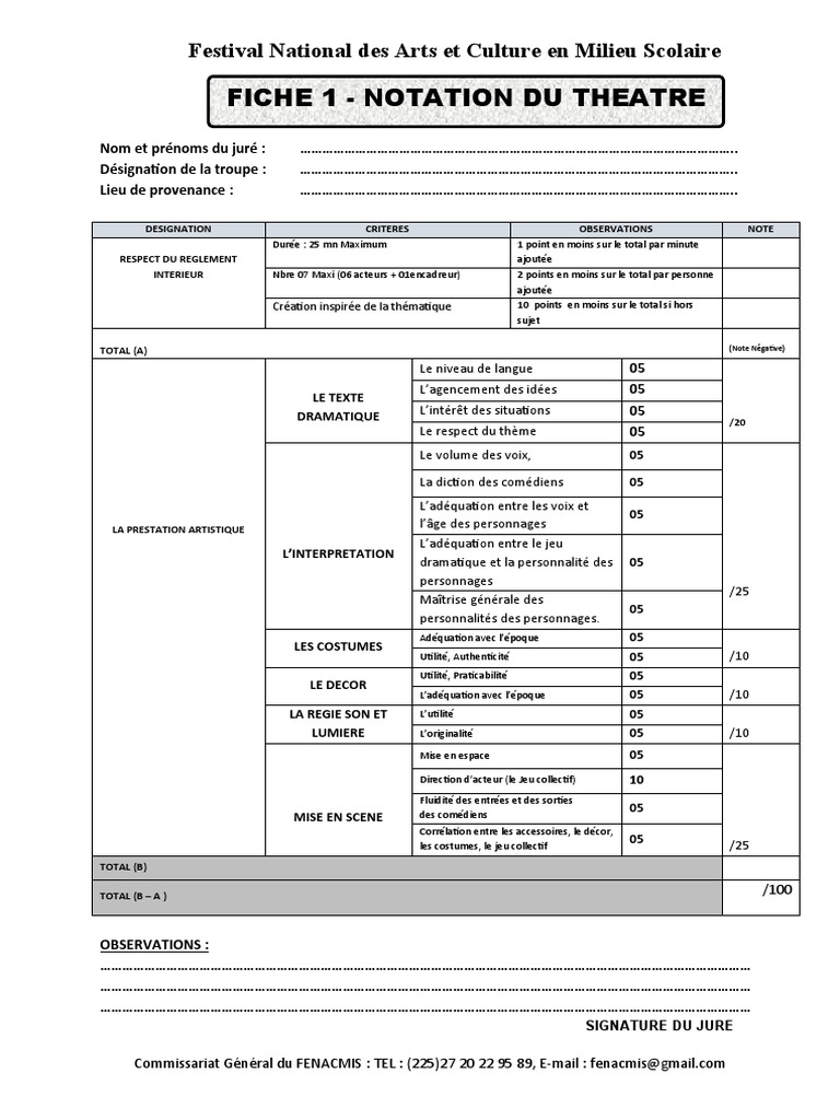 Fiche de Notation pour Concours de Danse | PDF | Arts du spectacle