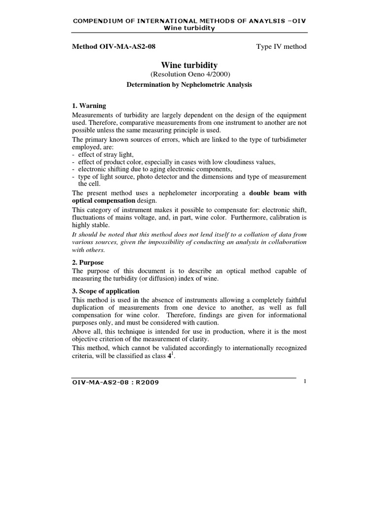 Wine Turbidity Measurement Method OIV | PDF | Optics | Light