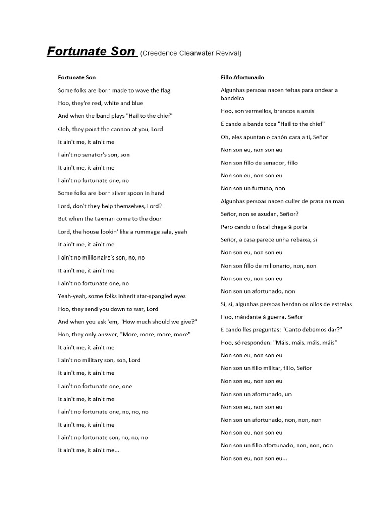 Fortunate Son (Credence Clearwater Revival) PDF