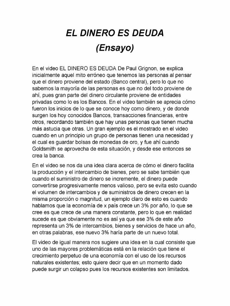 Ensayo Sobre El Dinero Es Deuda (73) 25562 PDF Dinero Bancos