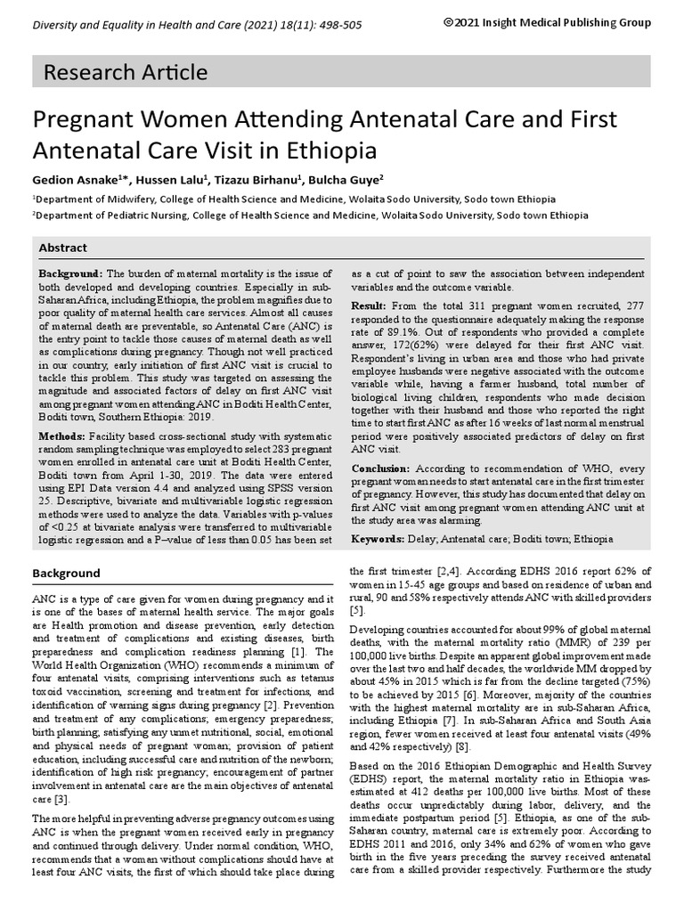 Pregnant Women Attending Antenatal Care and First Antenatal Care Visit ...