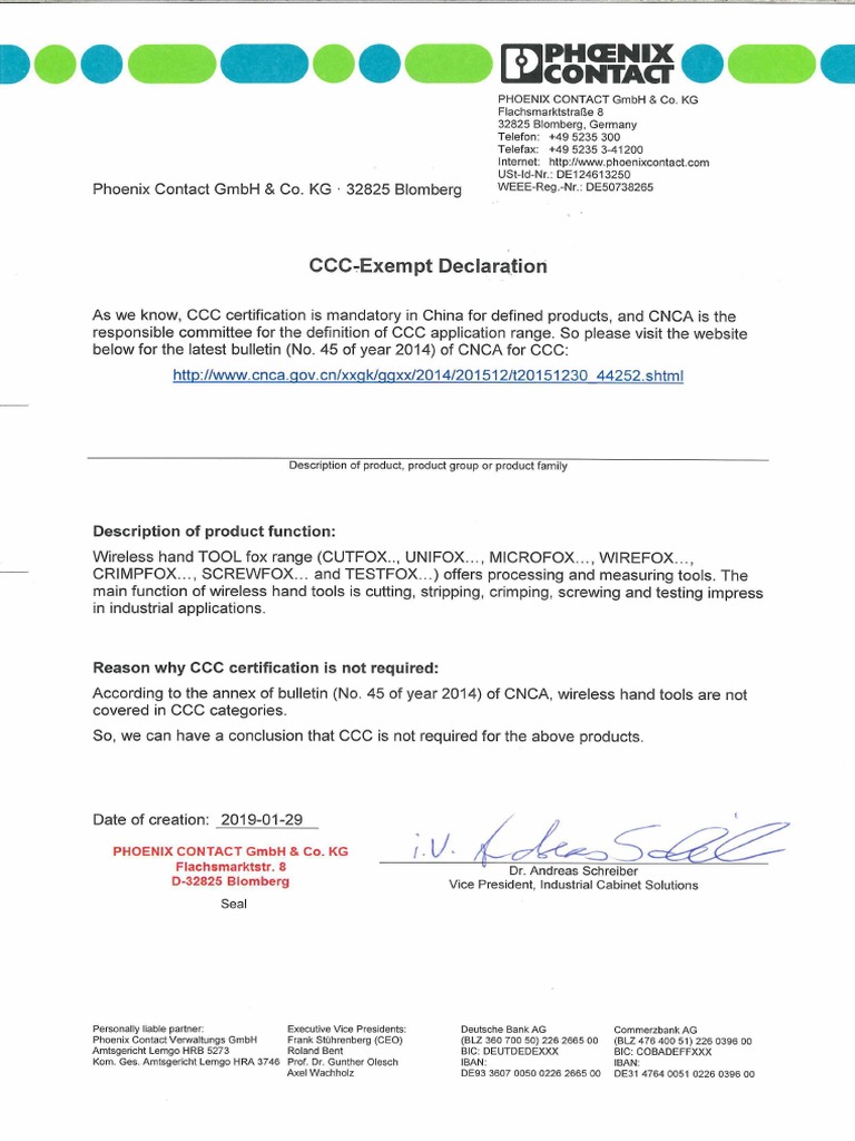 CCC Exemp Dec BF3xxx | PDF