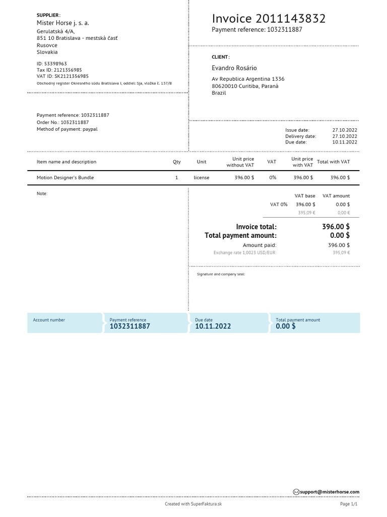 Mister horse j s a payment reference 1032311887 gerulatsk 4 a