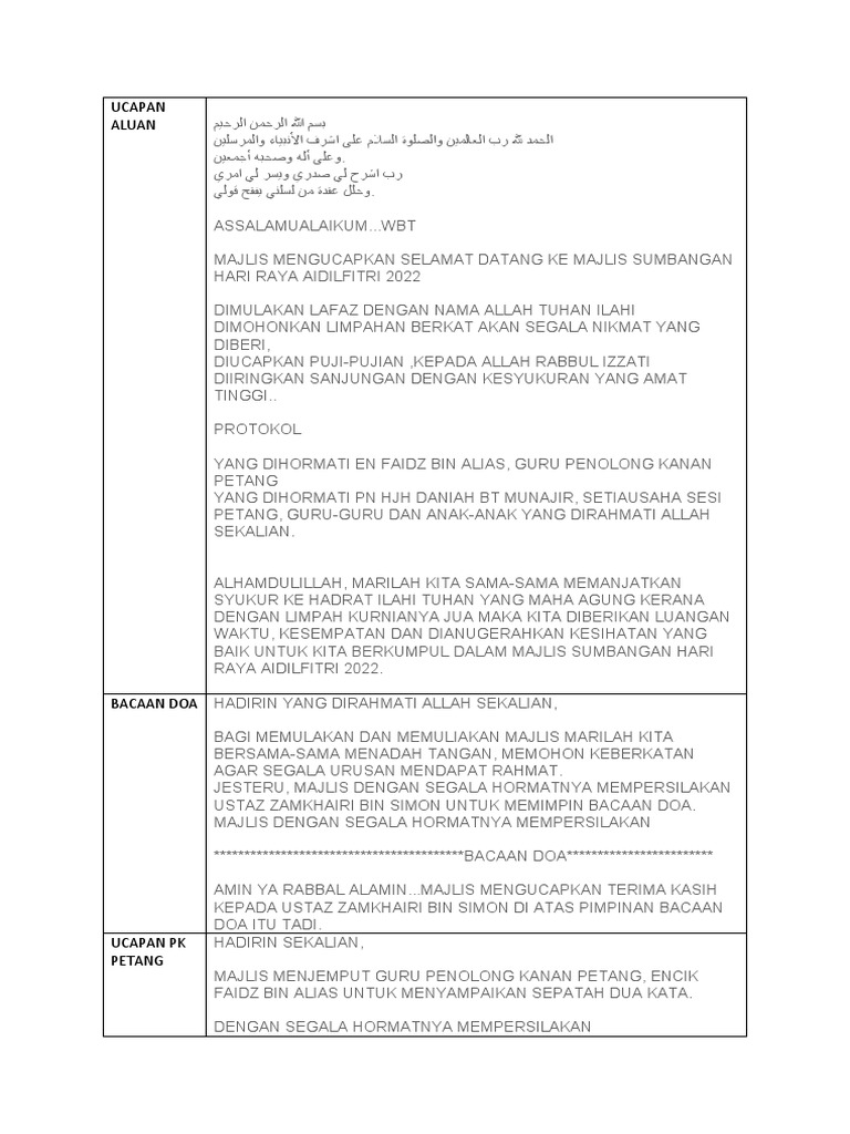 Teks Emcee Majlis Sumbangan Hari Raya | PDF