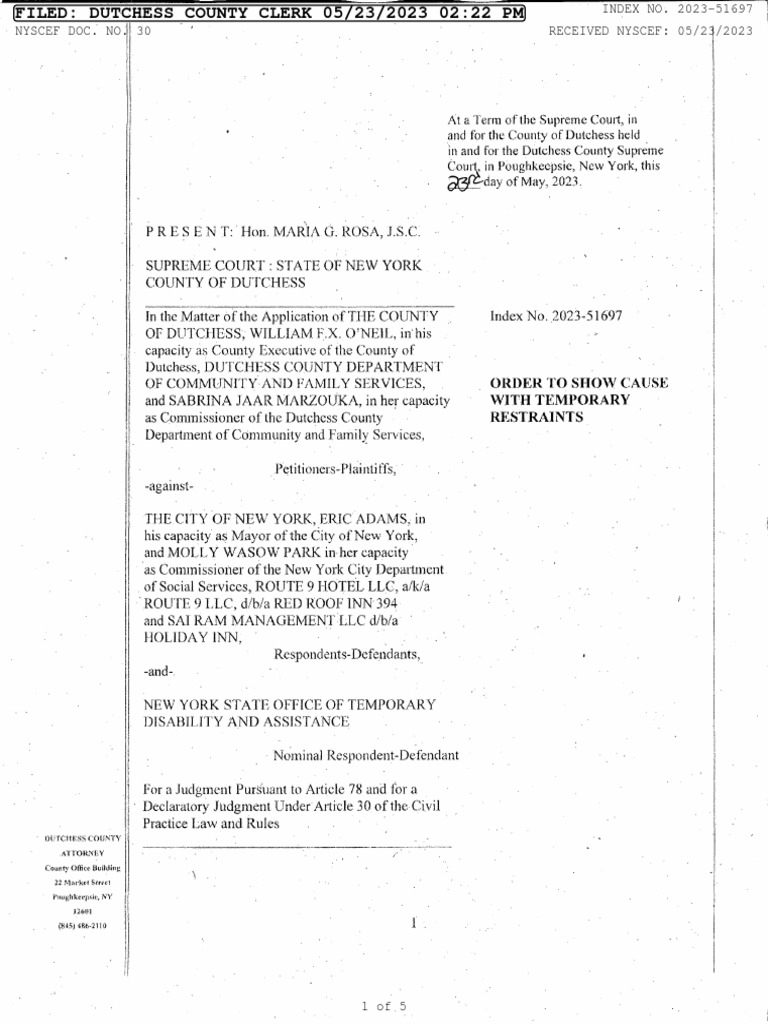 2023 51697 County of Dutchess Et V County of Dutchess Et ORDER To SHOW 2023 51697 County of Dutchess Et V County of Dutchess Et ORDER To SHOW