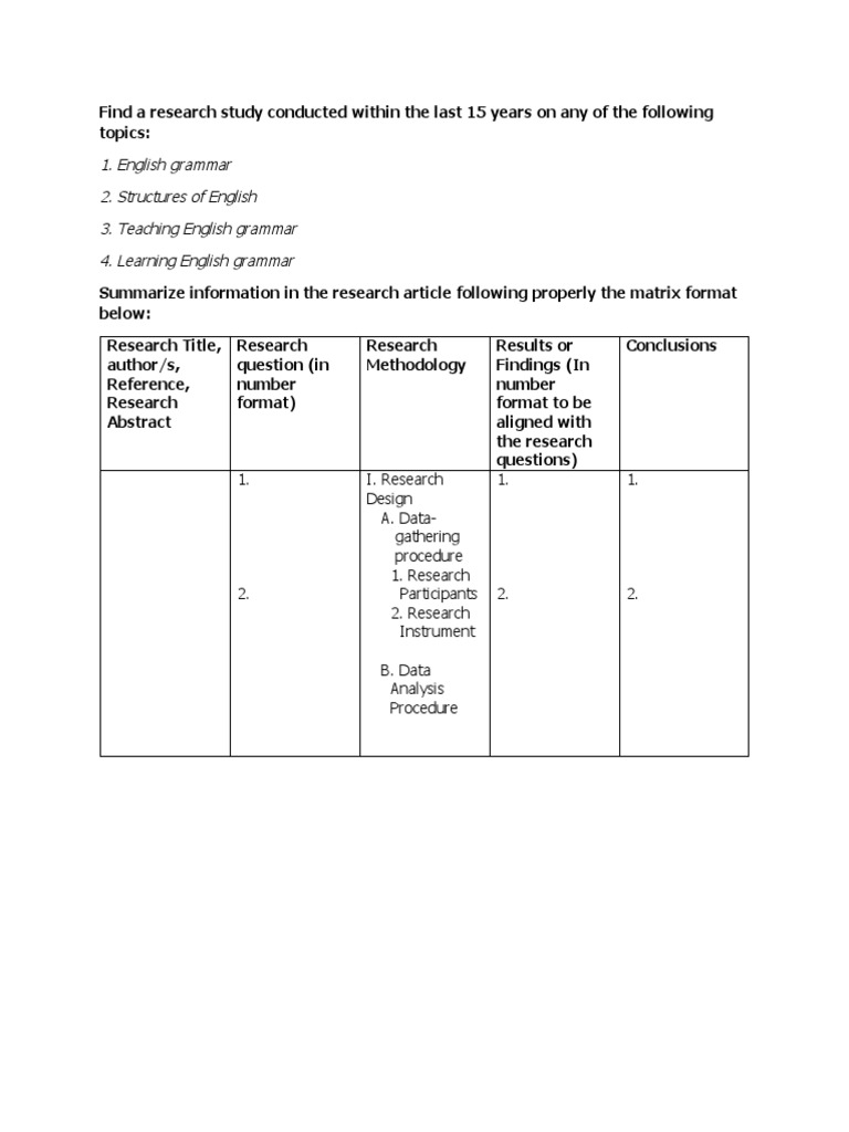 Research Matrix Format | PDF