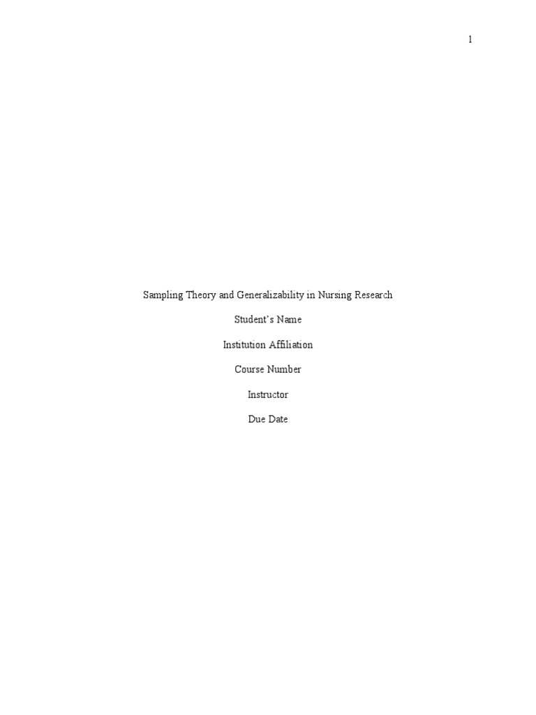 Sampling Theory and Generalizability in Nursing Research PDF
