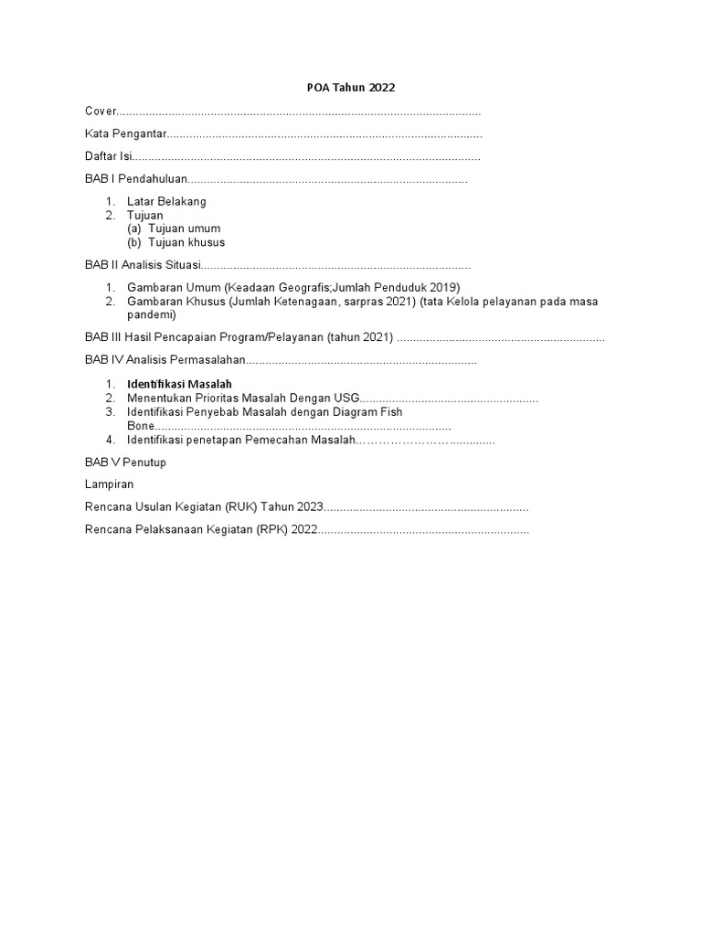 Template POA Tahun 2022 | PDF