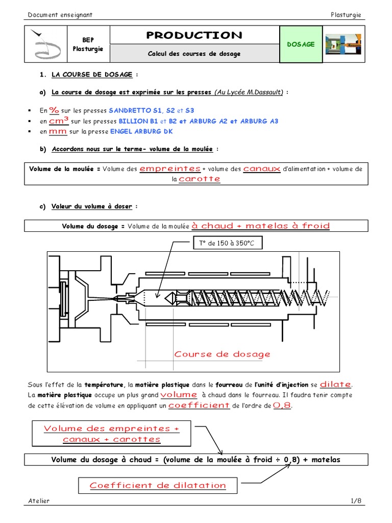 Calculs de dosage en injection plastique | PDF | Plastique | Sciences ...