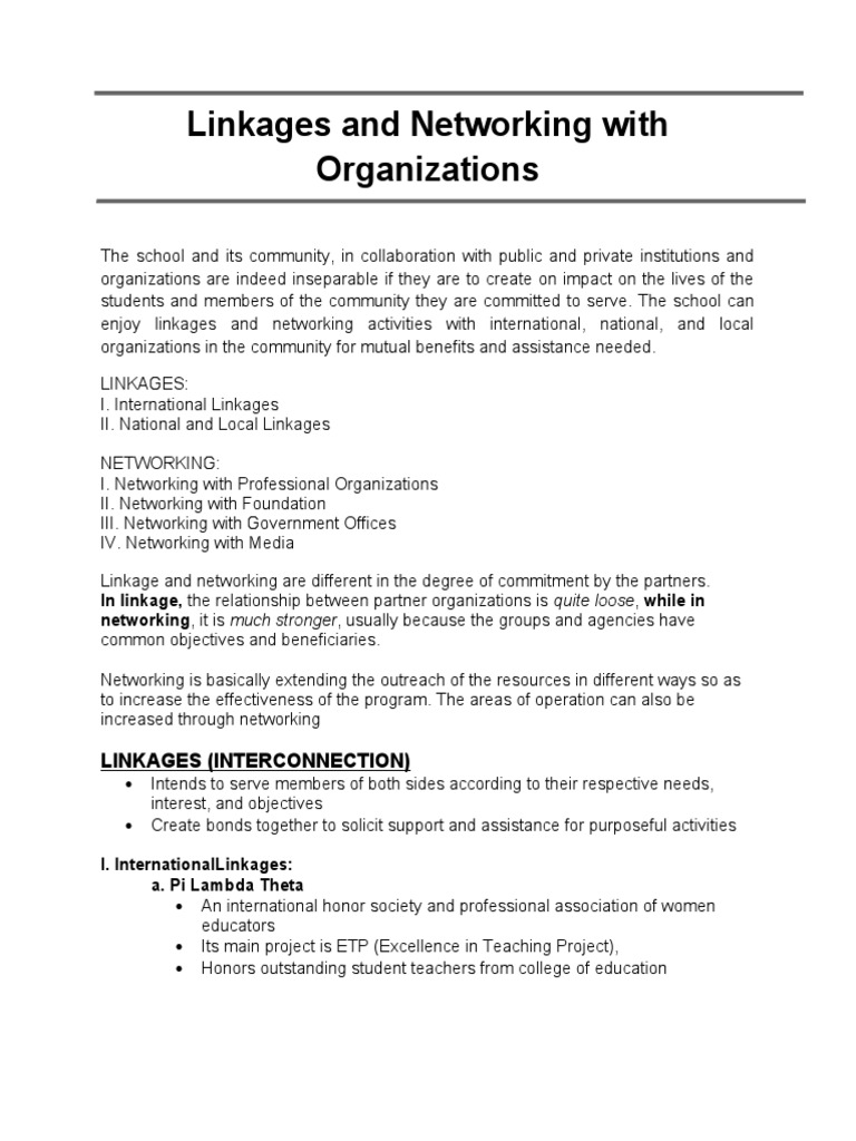 Linkages And Networking With Organizations Erien Pdf Teachers