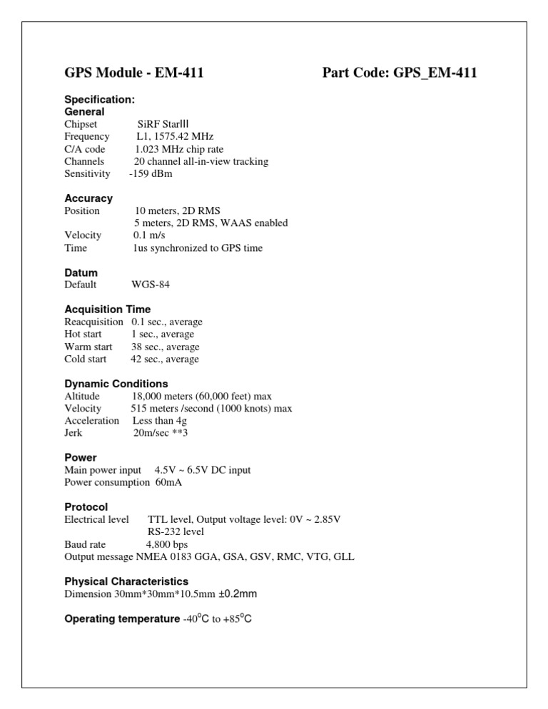 Specifications of GPS Module PDF