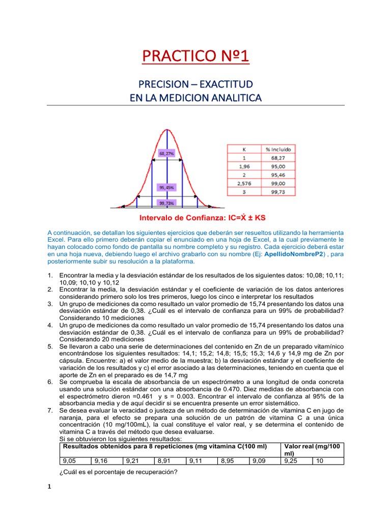 Ejercicios de Precisión y Exactitud | PDF | Intervalo de confianza ...