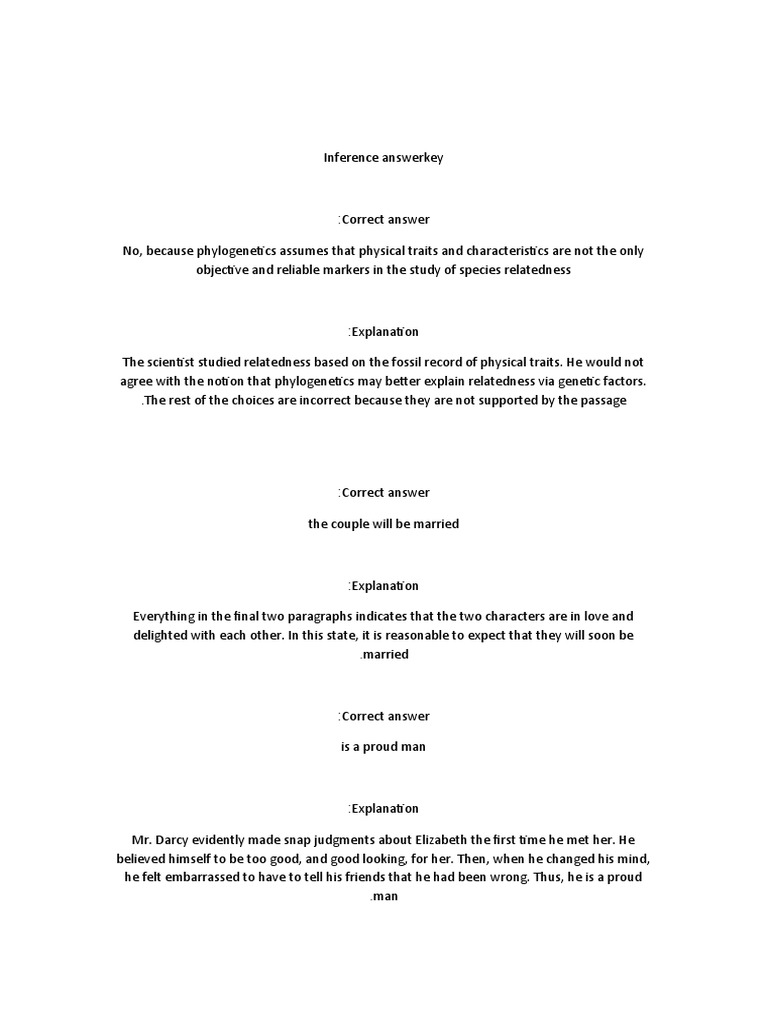 Inference Answe-WPS Office | PDF | Mr. Darcy | Cognition