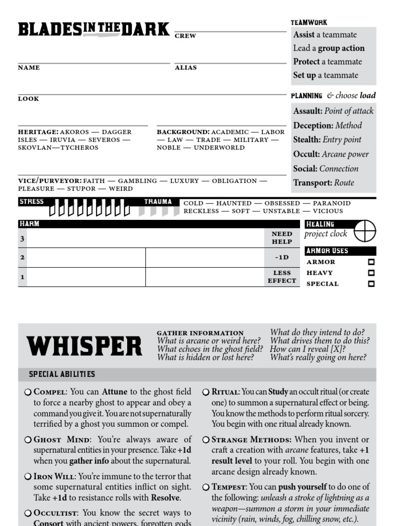 Blades Playbook Large Print WHISPER PDF Ghosts Folklore