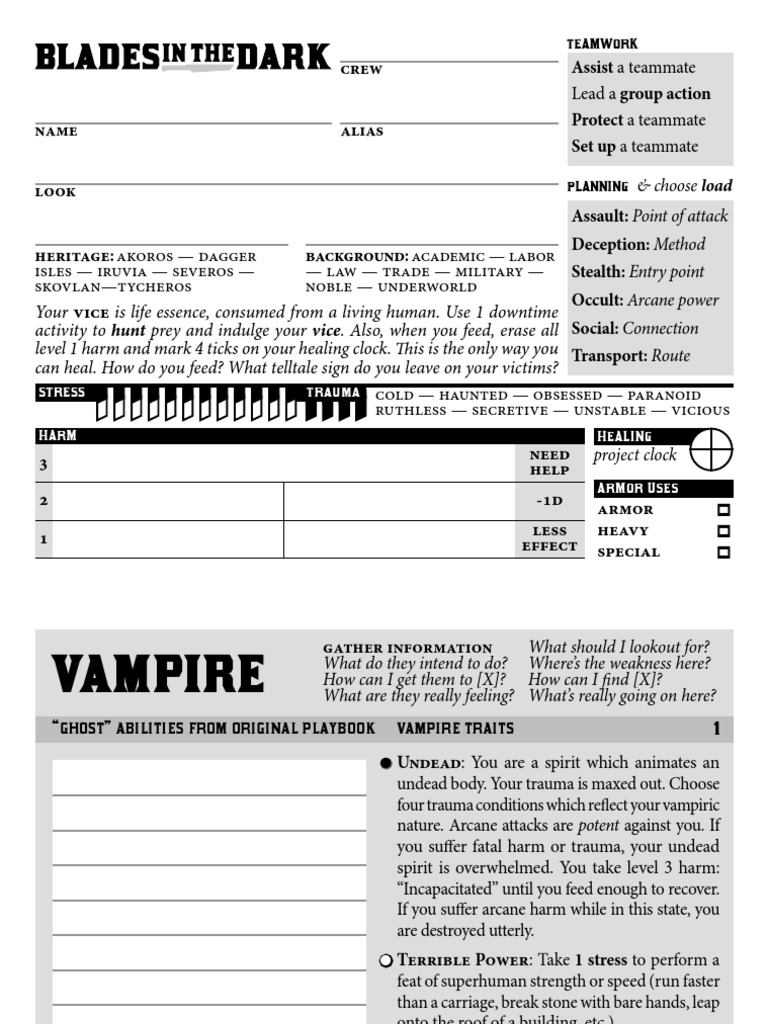 Blades Playbook Large Print VAMPIRE PDF