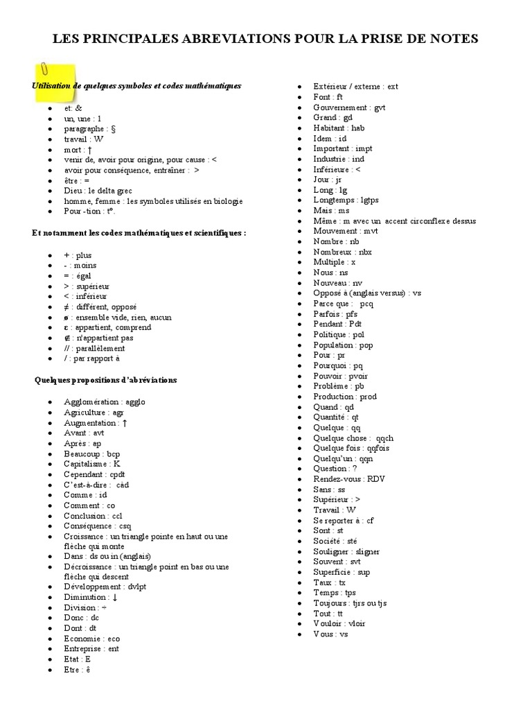 Abréviations pour Prise de Notes | PDF | Clause | Syntaxe