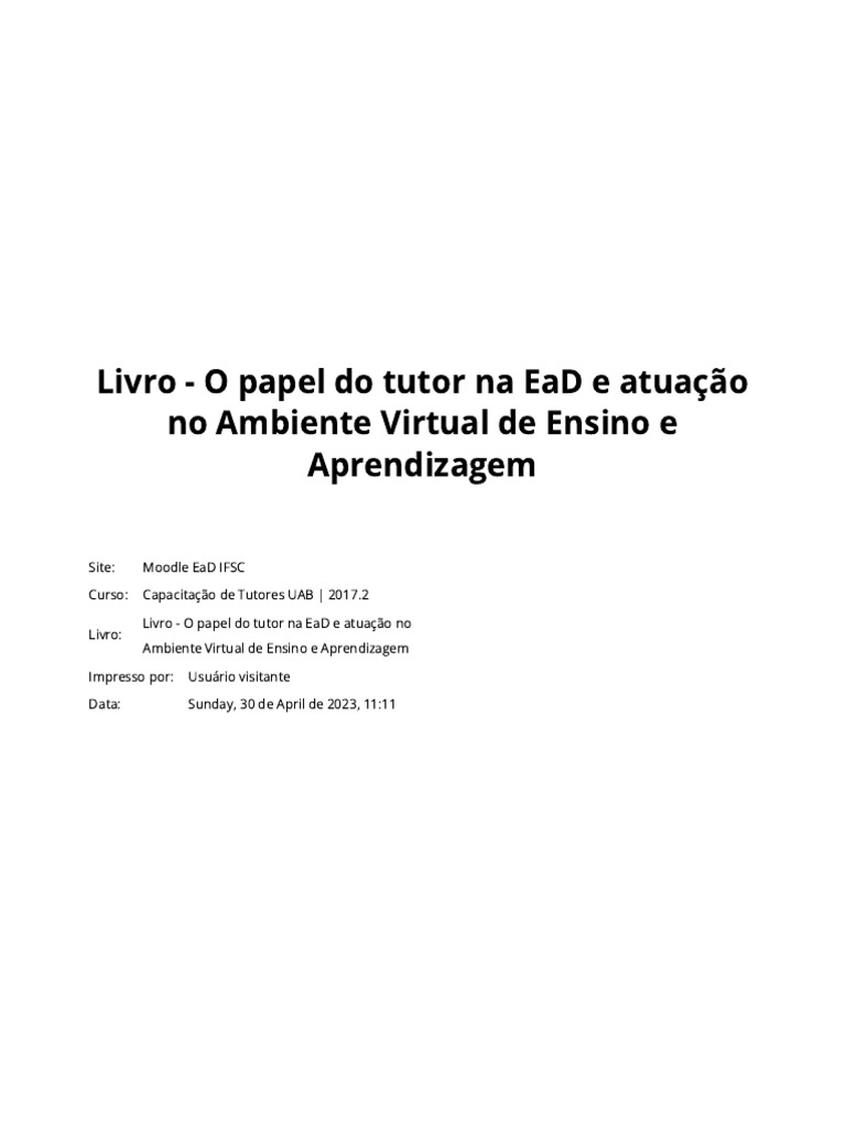 Livro o papel do tutor na ead e atua o no ambiente virtual de ensino