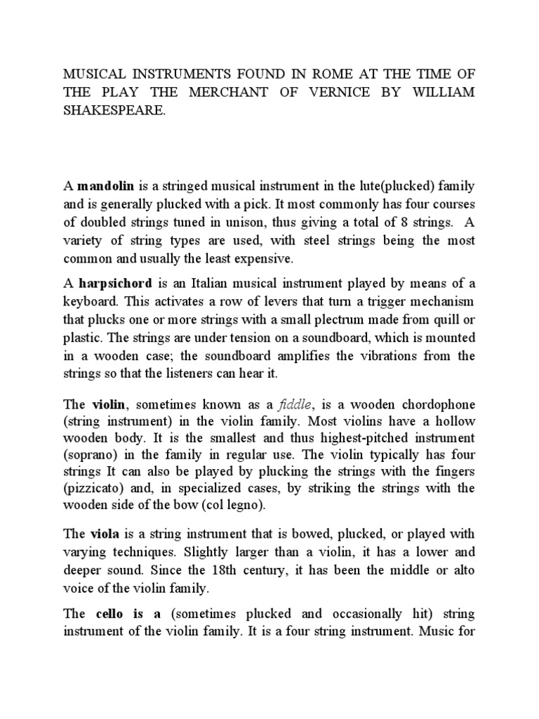Musical Instruments in Shakespeare's Rome | PDF | Art | Poetry