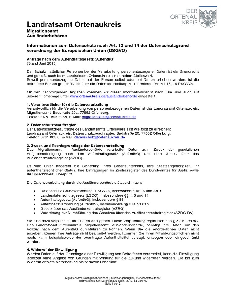 Informationen Zum Datenschutz - Ausländerbehörde | PDF