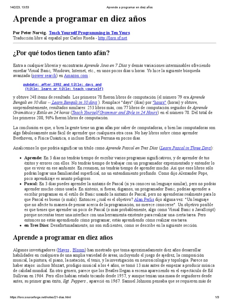 Aprende a programar en diez años | PDF | Lenguaje de programación ...